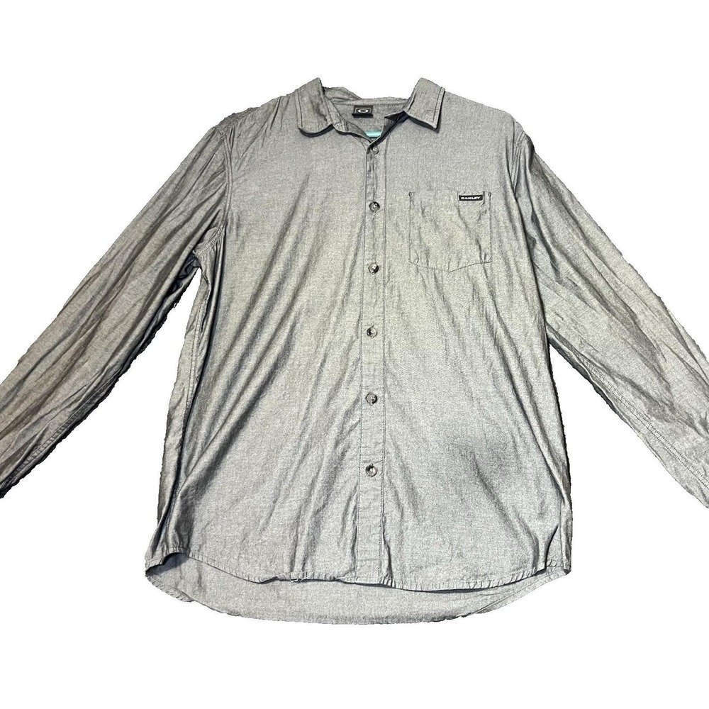 Oakley Mens Size Medium Grey Long Sleeve Button-Up Shirt Heathered Lifestyle - Picture 2 of 16